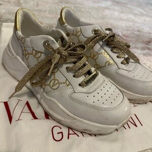 Valentino Women's White and Gold Logo Sneakers